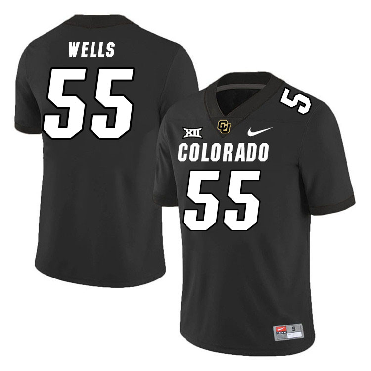 Colorado Buffaloes #55 Van Wells Big 12 Conference College Football Jerseys Stitched Sale-Black